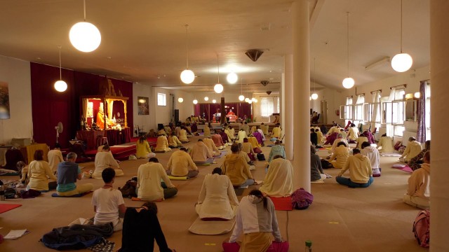 Practising pranayama with Vishwaguruji